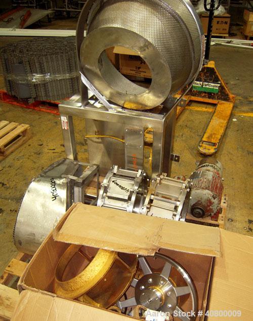 Used Urschel Slicer, Model CC, stainless steel. Approximately 14" inside diameter cutting head, with crinkle slicing head. Driven by a 2 hp, 3/60/575 volt, 1765 rpm motor with brake. Maximum input pr...