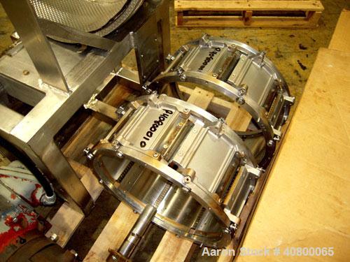 Used Urschel Slicer, Model CC, stainless steel. Approximately 14" inside diameter cutting head, with crinkle slicing head. Driven by a 2 hp, 3/60/575 volt, 1765 rpm motor with brake. Maximum input pr...