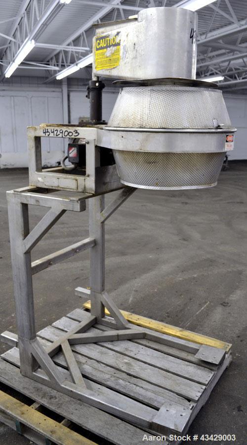Used Urschel Slicer, Model CC, Stainless Steel. Maximum input product size 3-1/2”. Unit consists of: Swing away feed hopper, upper, and lower discharge chute, bearing housing, and cutting head suppor...