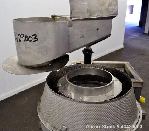 Used Urschel Slicer, Model CC, Stainless Steel. Maximum input product size 3-1/2”. Unit consists of: Swing away feed hopper, upper, and lower discharge chute, bearing housing, and cutting head suppor...