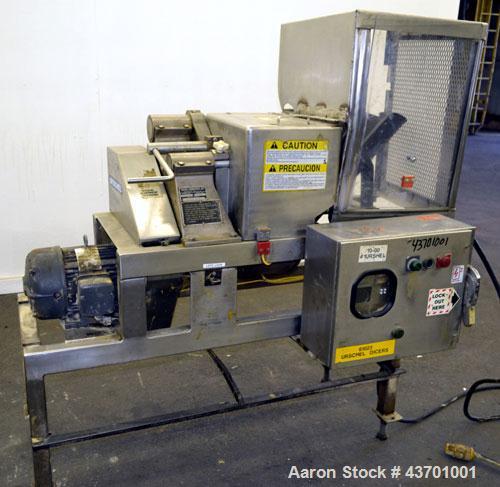 Used Urschel Model G Dicer. Unit is rated to 22,000 lbs per hour. Accepts up to a 5 1/2" diameter product log; utilizes slice, crosscut, and circular knives. Cut thickness range:  slicing blade 1/8" ...