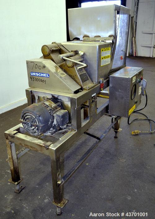 Used Urschel Model G Dicer. Unit is rated to 22,000 lbs per hour. Accepts up to a 5 1/2" diameter product log; utilizes slice, crosscut, and circular knives. Cut thickness range:  slicing blade 1/8" ...