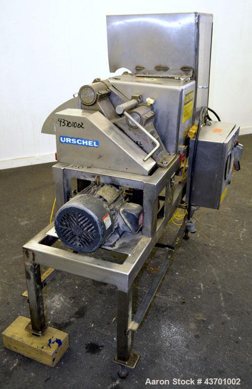Used Urschel Model G Dicer. Unit is rated to 22,000 lbs per hour. Accepts up to a 5 1/2" diameter product log; utilizes slice, crosscut, and circular knives. Cut thickness range:  slicing blade 1/8" ...