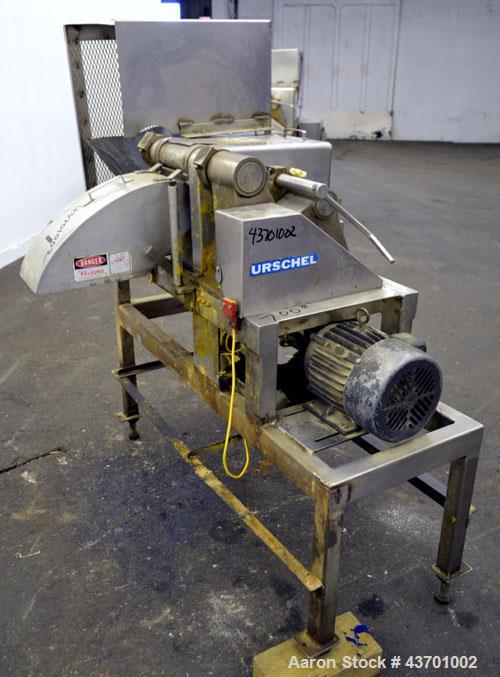 Used Urschel Model G Dicer. Unit is rated to 22,000 lbs per hour. Accepts up to a 5 1/2" diameter product log; utilizes slice, crosscut, and circular knives. Cut thickness range:  slicing blade 1/8" ...
