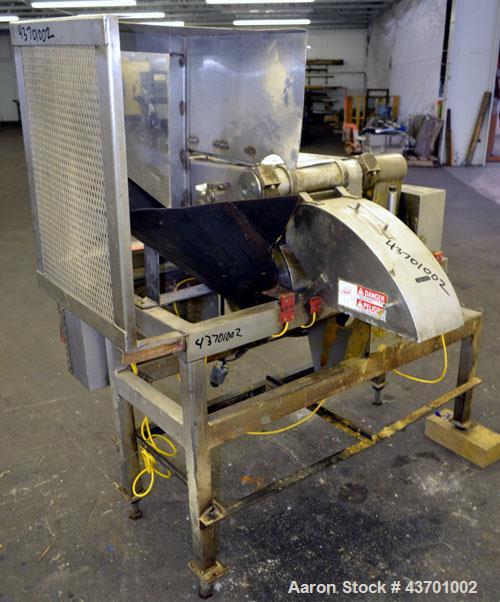 Used Urschel Model G Dicer. Unit is rated to 22,000 lbs per hour. Accepts up to a 5 1/2" diameter product log; utilizes slice, crosscut, and circular knives. Cut thickness range:  slicing blade 1/8" ...