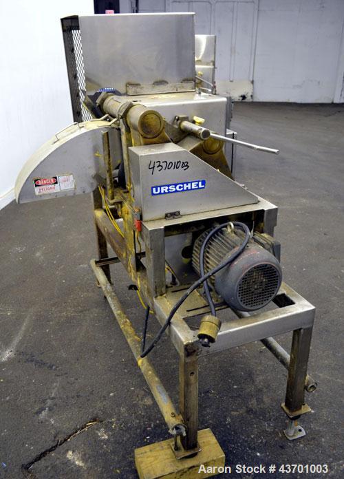 Used Urschel Model G Dicer. Unit is rated to 22,000 lbs per hour. Accepts up to a 5 1/2" diameter product log; utilizes slice, crosscut, and circular knives. Cut thickness range:  slicing blade 1/8" ...