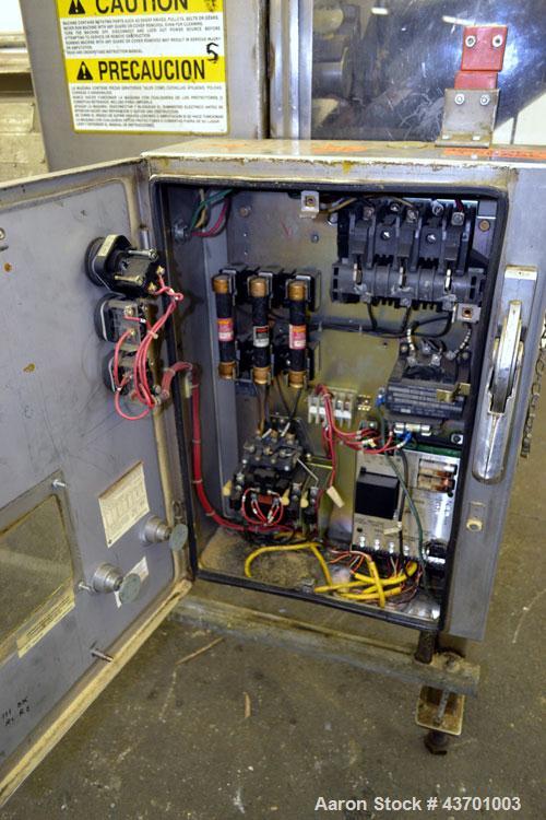 Used Urschel Model G Dicer. Unit is rated to 22,000 lbs per hour. Accepts up to a 5 1/2" diameter product log; utilizes slice, crosscut, and circular knives. Cut thickness range:  slicing blade 1/8" ...