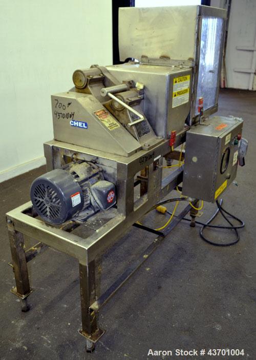 Used Urschel Model G Dicer. Unit is rated to 22,000 lbs per hour. Accepts up to a 5 1/2" diameter product log; utilizes slice, crosscut, and circular knives. Cut thickness range:  slicing blade 1/8" ...