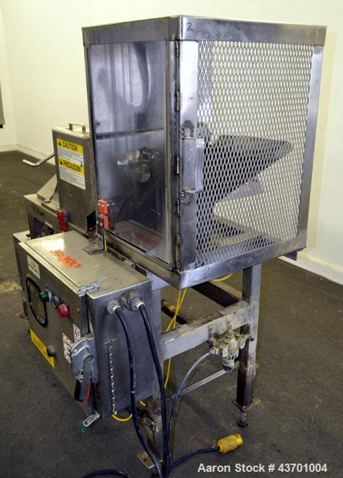 Used Urschel Model G Dicer. Unit is rated to 22,000 lbs per hour. Accepts up to a 5 1/2" diameter product log; utilizes slice, crosscut, and circular knives. Cut thickness range:  slicing blade 1/8" ...