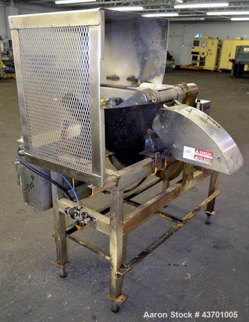 Used Urschel Model G Dicer. Unit is rated to 22,000 lbs per hour. Accepts up to a 5 1/2" diameter product log; utilizes slice, crosscut, and circular knives. Cut thickness range:  slicing blade 1/8" ...