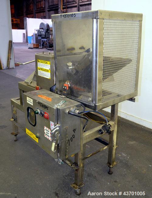Used Urschel Model G Dicer. Unit is rated to 22,000 lbs per hour. Accepts up to a 5 1/2" diameter product log; utilizes slice, crosscut, and circular knives. Cut thickness range:  slicing blade 1/8" ...