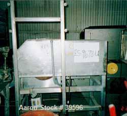 Used Urschel Slicer/Dicer, Model L, Stainless Steel. Approximately (2) 8" wide rotors, driven by a 1/2 hp gearmotor. Capacity 3000 pounds per hour. 6-1/2" x 6-3/4" feed chute, discharge roll, approxi...