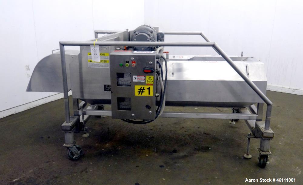 Used Urschel Dicer, Strip Cutter, and Shredder, Model M, 304 Stainless Steel. Will produce square or rectangular dices from 1/8" x 3/16" to 1-1/2" x 3", maximum thickness 1". Belt feed approximately ...