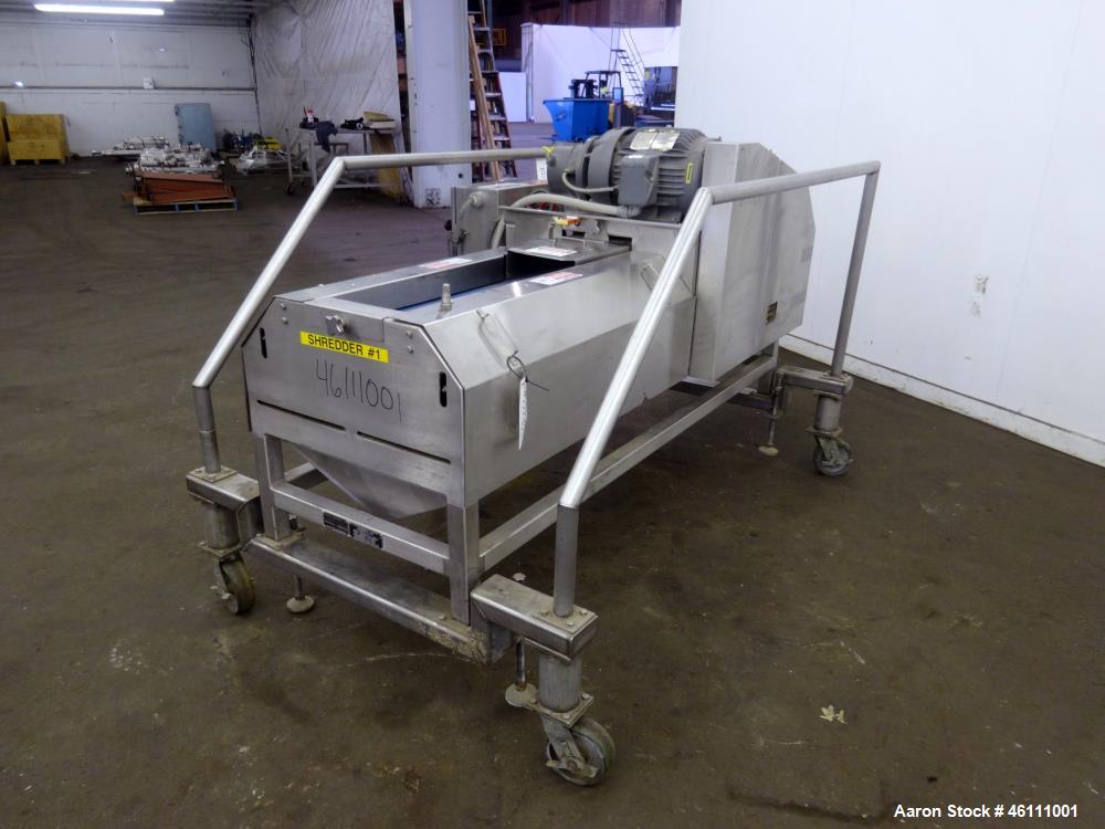 Used Urschel Dicer, Strip Cutter, and Shredder, Model M, 304 Stainless Steel. Will produce square or rectangular dices from 1/8" x 3/16" to 1-1/2" x 3", maximum thickness 1". Belt feed approximately ...