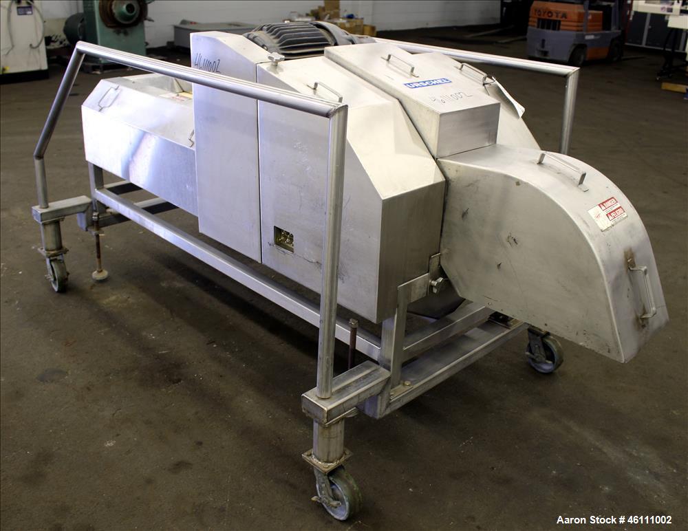 Used Urschel Dicer, Strip Cutter, and Shredder, Model M, 304 Stainless Steel. Will produce square or rectangular dices from 1/8" x 3/16" to 1-1/2" x 3", maximum thickness 1". Belt feed approximately ...