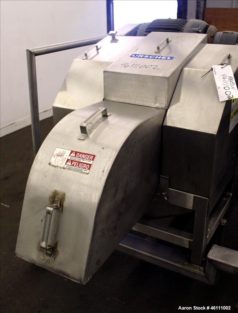 Used Urschel Dicer, Strip Cutter, and Shredder, Model M, 304 Stainless Steel. Will produce square or rectangular dices from 1/8" x 3/16" to 1-1/2" x 3", maximum thickness 1". Belt feed approximately ...