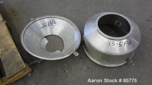 Used Urschel Comitrol Processor, Model MG1700, 15-5 PH Stainless Steel. Approximate 6" diameter impeller, microcut cutting head. Top feed with hopper, bottom discharge hopper. Driven by an approximat...