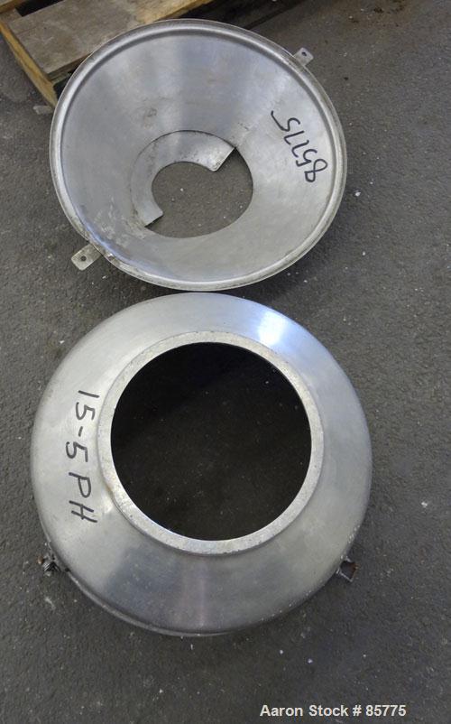 Used Urschel Comitrol Processor, Model MG1700, 15-5 PH Stainless Steel. Approximate 6" diameter impeller, microcut cutting head. Top feed with hopper, bottom discharge hopper. Driven by an approximat...