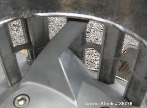 USED: Urschel Comitrol processor, model MG1700, 15-5PH stainless steel. Approximate 6" diameter impeller, microcut cutting head. Top feed with hopper, bottom discharge hopper. Driven by a 30 hp motor...