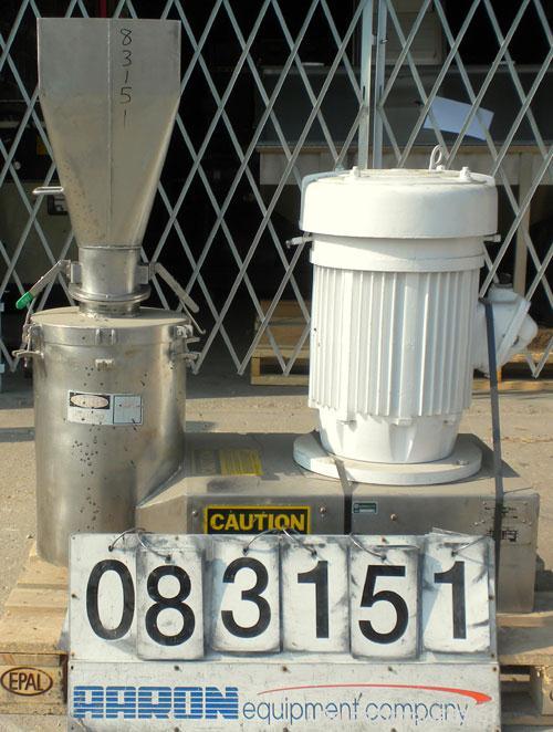 Used Urschel Comitrol Processor, Model MG, 304 stainless steel. Approximately 6" diameter x 3" deep cutting head. 3 blade impeller. Driven by a 20 hp, 3/60/208-220/440 volt, 3530 rpm motor. 5" diamet...