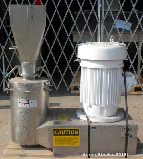 Used Urschel Comitrol Processor, Model MG, 304 stainless steel. Approximately 6" diameter x 3" deep cutting head. 3 blade impeller. Driven by a 20 hp, 3/60/208-220/440 volt, 3530 rpm motor. 5" diamet...