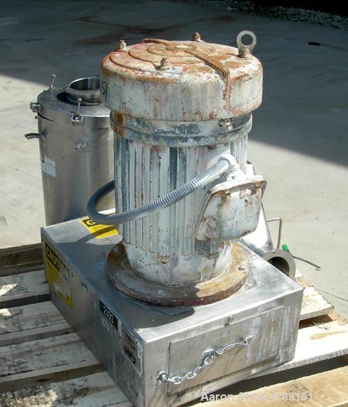 Used Urschel Comitrol Processor, Model MG, 304 stainless steel. Approximately 6" diameter x 3" deep cutting head. 3 blade impeller. Driven by a 20 hp, 3/60/208-220/440 volt, 3530 rpm motor. 5" diamet...