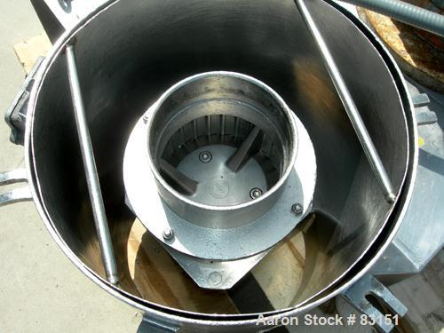 Used Urschel Comitrol Processor, Model MG, 304 stainless steel. Approximately 6" diameter x 3" deep cutting head. 3 blade impeller. Driven by a 20 hp, 3/60/208-220/440 volt, 3530 rpm motor. 5" diamet...