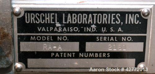 Used Urschel Slicer, Model RA-A, 304 Stainless steel. Designed to uniformly dice, strip cut, or slice. Slice thickness 1/16’’ to 3/8’’, circular knife cuts 1/8’’ to 1’’, crosscut knife cuts .05’’ to ...