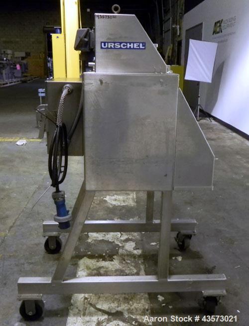 Used Urschel Model RA-A Dicer. USDA approved strip cutter and dicer. Unit will cut pieces as small as 1/16" x 1/8" x 1/16" and as large as 3/8" x 1/2" x 3/4". To cut different size pieces, change par...