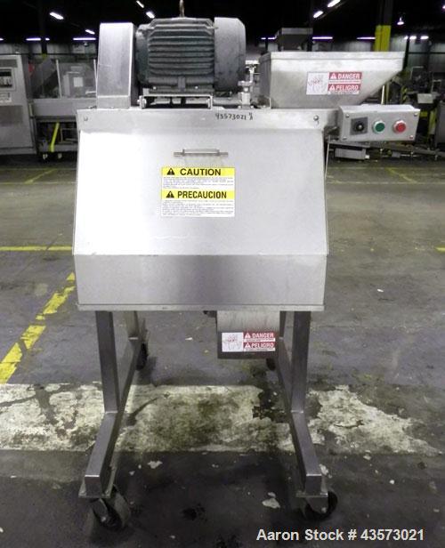 Used Urschel Model RA-A Dicer. USDA approved strip cutter and dicer. Unit will cut pieces as small as 1/16" x 1/8" x 1/16" and as large as 3/8" x 1/2" x 3/4". To cut different size pieces, change par...