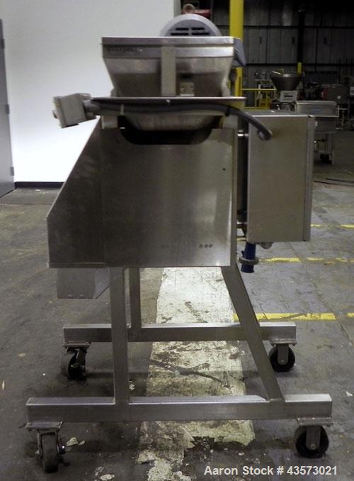Used Urschel Model RA-A Dicer. USDA approved strip cutter and dicer. Unit will cut pieces as small as 1/16" x 1/8" x 1/16" and as large as 3/8" x 1/2" x 3/4". To cut different size pieces, change par...