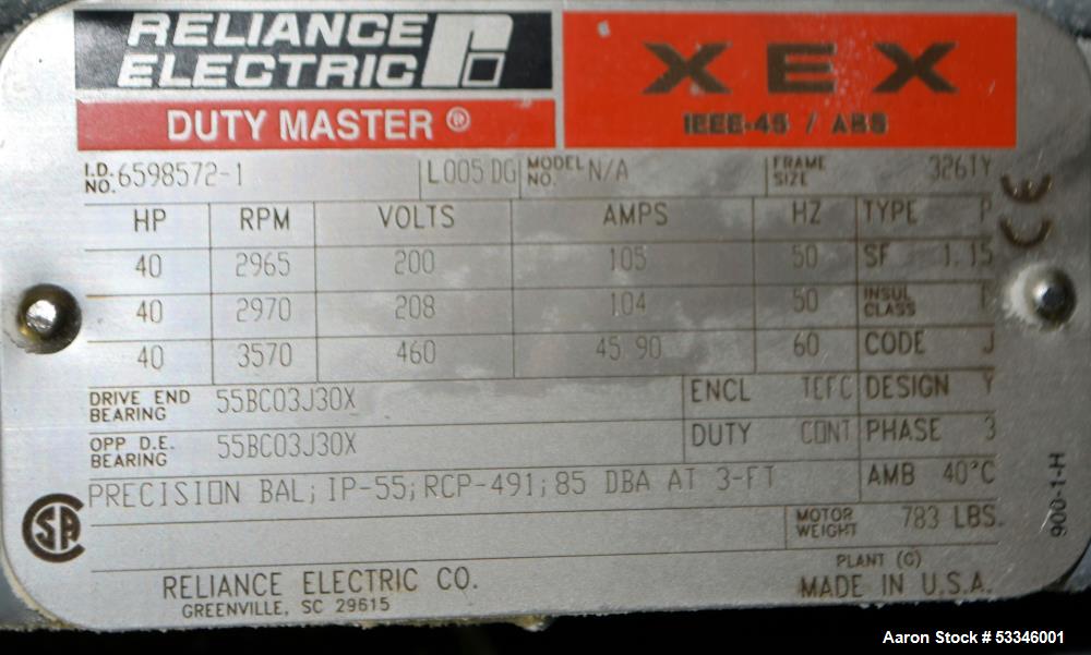 Usado- Procesador Urschel Comitrol 1700 con freno. Accionado por un motor de 40 HP. Montado sobre un soporte de acero inoxid...