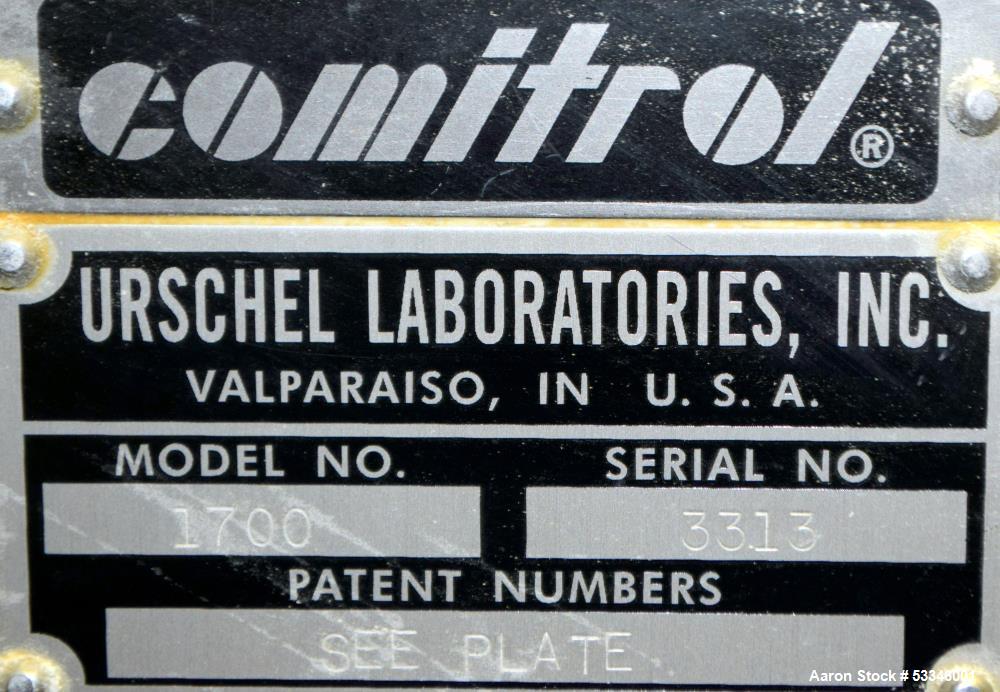 Used- Urschel Comitrol 1700 Processor with Brake. Driven by a 40 HP Motor. Mounted on a Stainless Steel Stand.Serial # 3313.