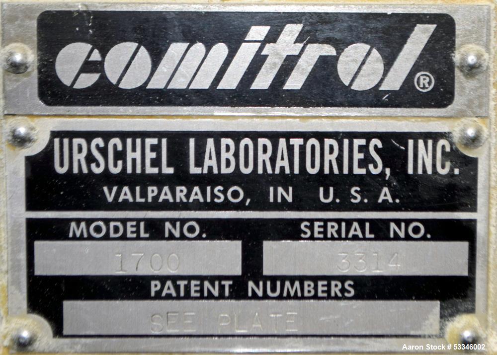 Used Urschel Comitrol 1700 Processor with Brake. Reduction mill for free flowing dry and semi-dry product with number of pounds of product per hour  depending on materials and application. No cutting...