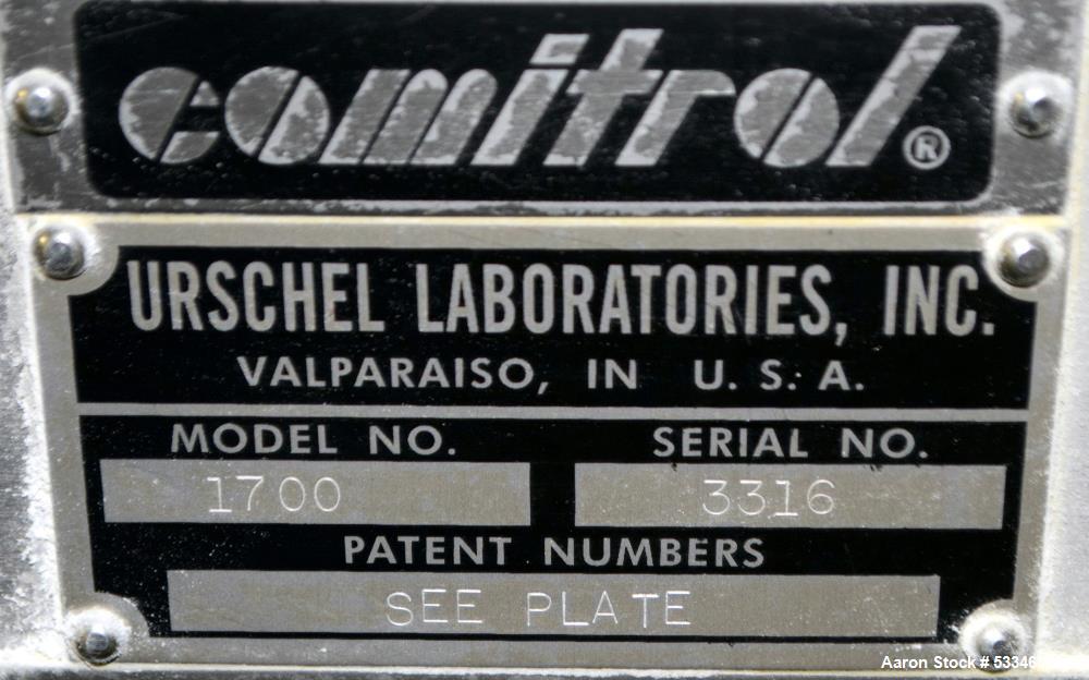 Used Urschel Comitrol 1700 Processor with Brake. Reduction mill for free flowing dry and semi-dry product with number of pounds of product per hour  depending on materials and application.  No cuttin...