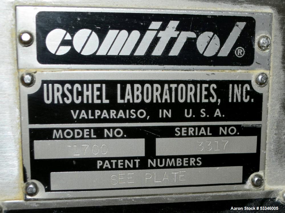 Used Urschel Comitrol 1700 Processor with Brake. Reduction mill for free flowing dry and semi-dry product with number of pounds of product per hour  depending on materials and application. No cutting...