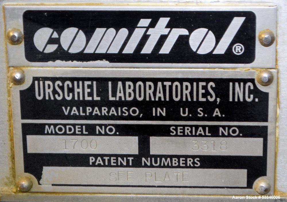 Usado- Procesador Urschel Comitrol 1700 con freno. Accionado por un motor de 40 HP. Montado sobre un soporte de acero inoxid...