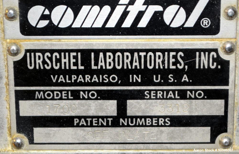 Usado- Procesador Urschel Comitrol 1700 con freno. Accionado por un motor de 40 HP. Montado sobre un soporte de acero inoxid...