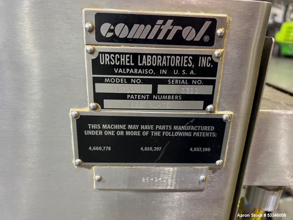 Used Urschel Comitrol 1700 Processor with Brake. Reduction mill for free flowing dry and semi-dry product with number of pounds of product per hour  depending on materials and application. No cutting...