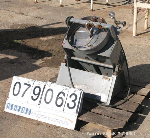 Used Ferro Tech Disc Pelletizer, Model FC-016-02. 16" diameter x 3-1/2" deep 304 stainless steel pan. 3 adjustable plow arms. Driven by a 1/3 HP, 1/60/115 Volt, 1725 RPM motor.