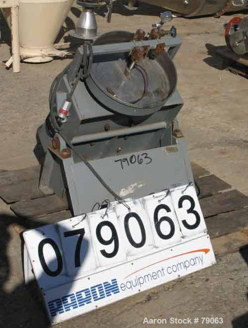 Used Ferro Tech Disc Pelletizer, Model FC-016-02. 16" diameter x 3-1/2" deep 304 stainless steel pan. 3 adjustable plow arms. Driven by a 1/3 HP, 1/60/115 Volt, 1725 RPM motor.