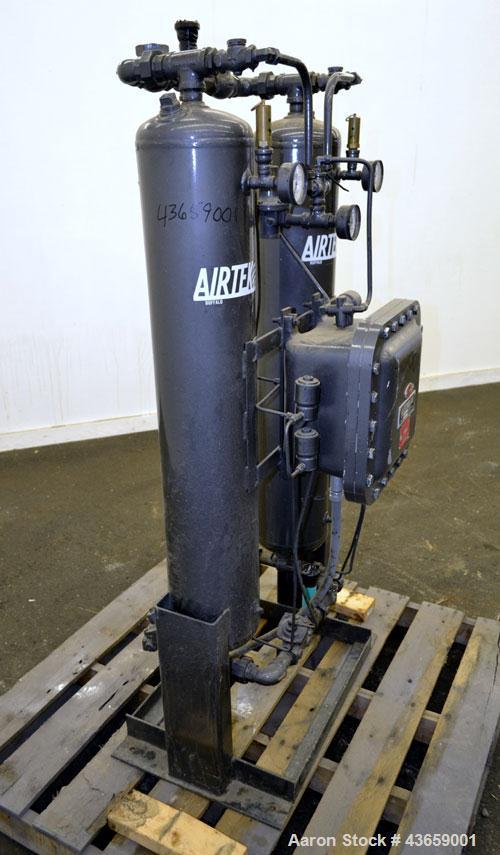 Used Airtek Heatless Desiccant Air Dryer, Model TW-130-N7. Approximate capacity 135 SCFM at 100 psi. (2) Tanks, XP control box. Mounted on a frame.