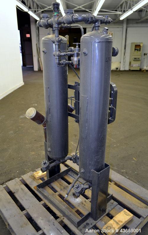 Used Airtek Heatless Desiccant Air Dryer, Model TW-130-N7. Approximate capacity 135 SCFM at 100 psi. (2) Tanks, XP control box. Mounted on a frame.
