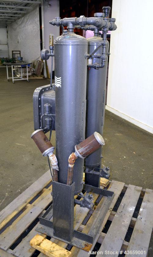 Used Airtek Heatless Desiccant Air Dryer, Model TW-130-N7. Approximate capacity 135 SCFM at 100 psi. (2) Tanks, XP control box. Mounted on a frame.