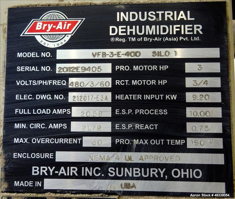 Used Bry-Air Dehumidification System, Model VFB-3-E-400.