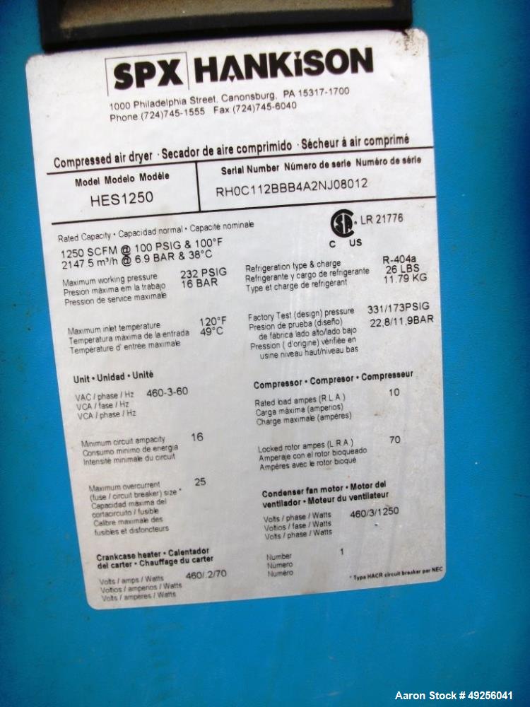 Used SPX Hankison Compressed Air Dryer, Model HES1250