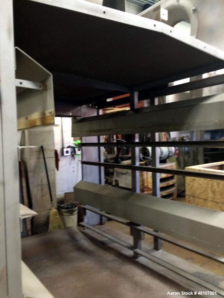 Used Aeroglide Belt Dryer, Double Pass Conveyor Perforate Belt Dryer. Approximate belt size: 5' wide x 25' long, stainless steel belt, wetted parts. Carbon steel frame. 2 New Maxon burners, 1 cooling...