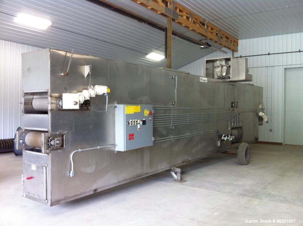 Used Belt-O-Matic Belt Dryer. Model 125B2X. Design: Convection, hot air; 22' long two pass air up drying, 10 long single-pass air down cooling. Size: 2 wide x 24 long top pass, 2 wide x 36 long botto...