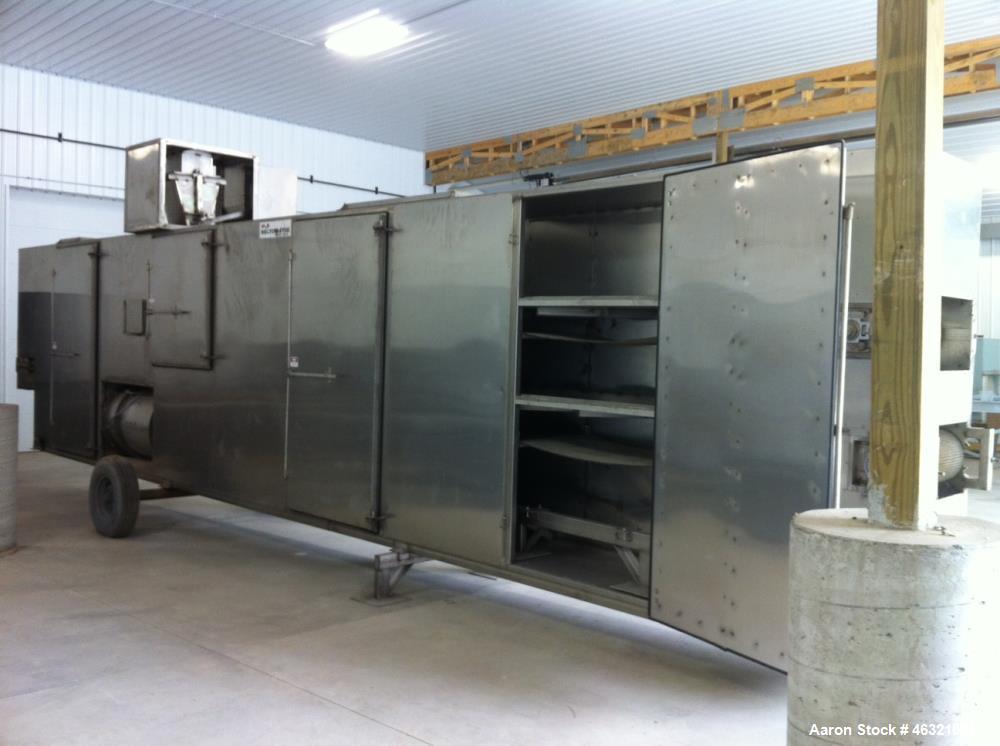 Used Belt-O-Matic Belt Dryer. Model 125B2X. Design: Convection, hot air; 22' long two pass air up drying, 10 long single-pass air down cooling. Size: 2 wide x 24 long top pass, 2 wide x 36 long botto...