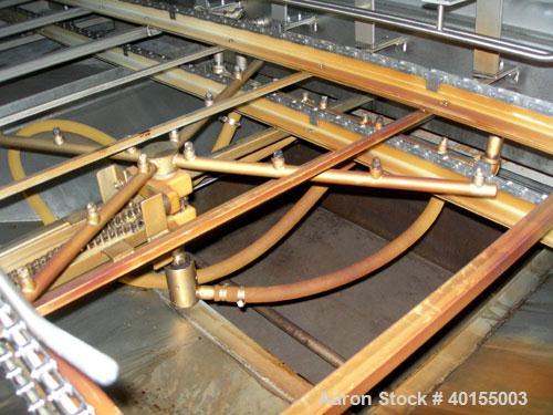 Used:  Ecolab continuous pan washer, model CD-906PW, stainless steel. Approx 51" wide x 15' long wash/dry area, 40" long infeed, 40" long outfeed table. Will wash 18" wide x 38" long x 2-1/2" deep pa...